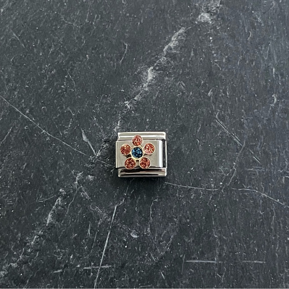 Firenze Silver Charm with Orange and Blue Flower stretchy link